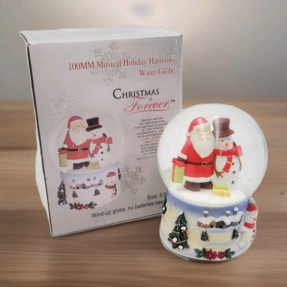 Christmas Is Forever Musical Holiday Harmony Santa & Snowman Wind-UP Water Globe - Picture 1 of 8